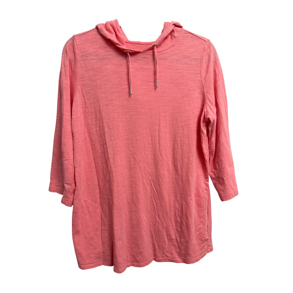 Belle by Kim Gravel Pink Slub Knit Hoodie 3/4 Sleeve Pocket Top Medium Top Shirt